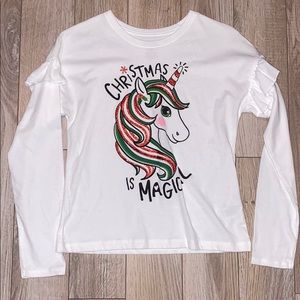Holiday Time white long sleeve unicorn christmas top girls size 10/12